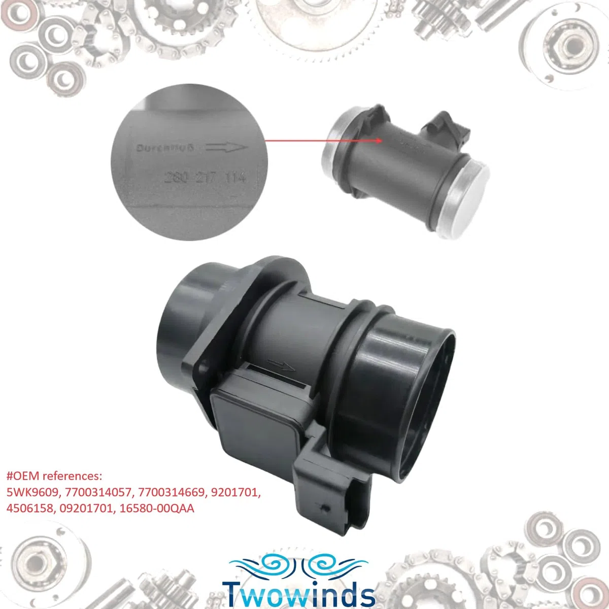 Twowinds - Caudalímetro 5WK9609 Compatible con Opel Movano A (1998-), Renault Laguna 2, Master 2, Vel Satis, Espace 4 (1996-), Nissan Interstar (2002-) - 7700314057