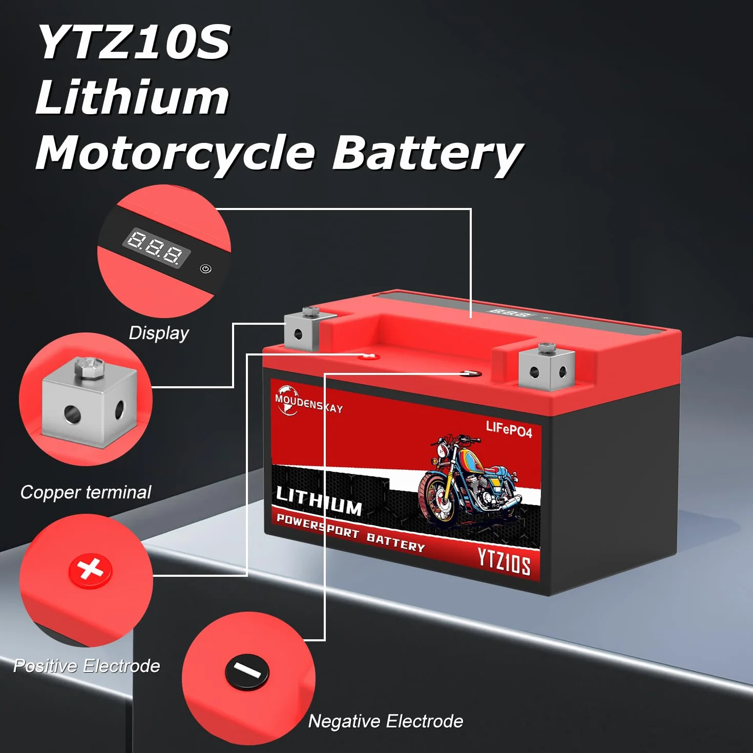 Batería de Litio Para Moto, Bateria Litio 12v Motocicleta con BMS,12.8V 4AH 280~320CCA 51.2WH YTZ10S LiFePO4 Motor de Arranque de la Batería Para Motocicleta,ATV,UTV,4 Wheeler, y más