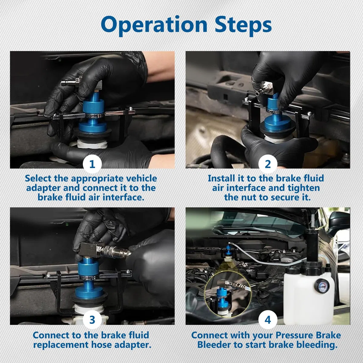 Adaptador Universal de Purga de Frenos 22-58 mm Adaptador para depósito | de líquido de frenos con 4 Conexiones rápidas anillo de sellado antifugas Compatible con Cadillac Mazda Honda Toyota