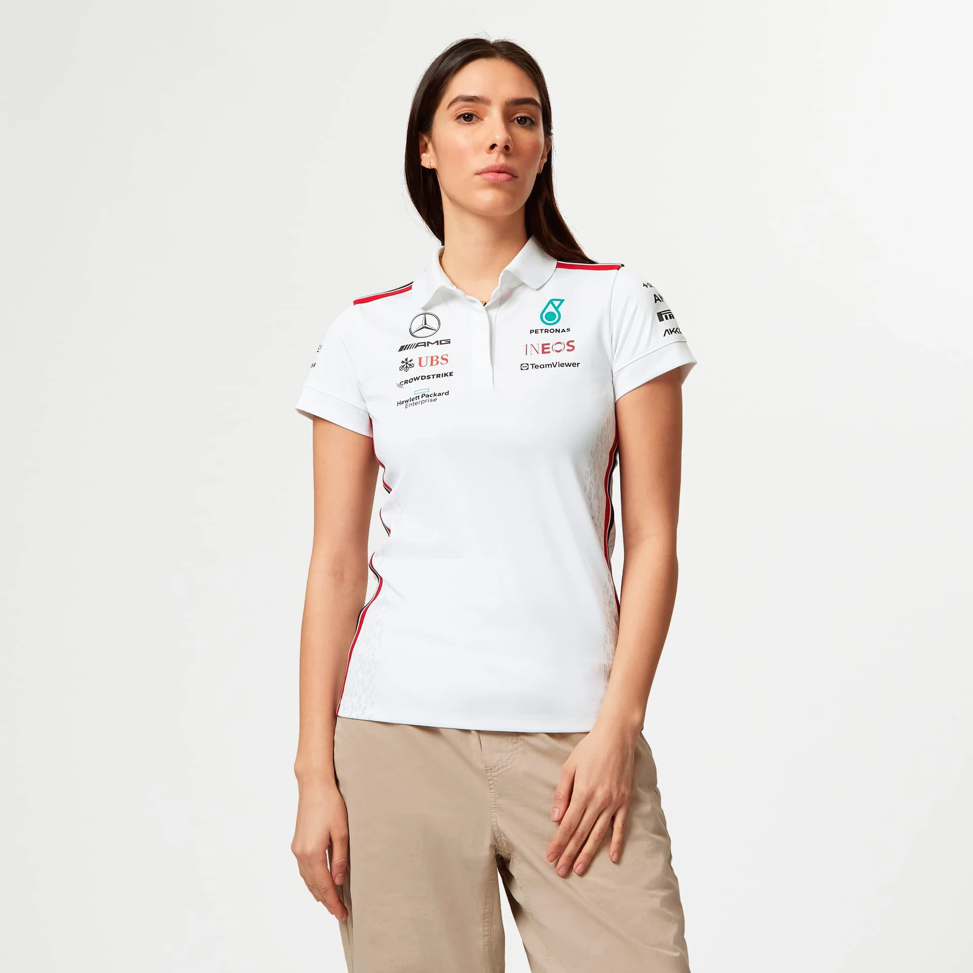 Mercedes AMG Petronas Formula One Team - Polo del Equipo para Mujer 2023 - Blanco - Talla: L