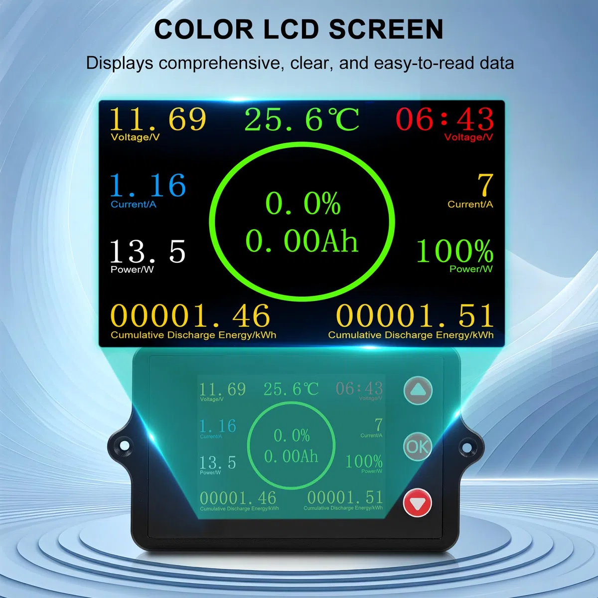 Monitor de Batería DC8-100V 100A comprobador de batería capacidad Indicador de Voltaje corriente con 100A corriente de cobre puro shunt sensor de temperatura y función de alarma