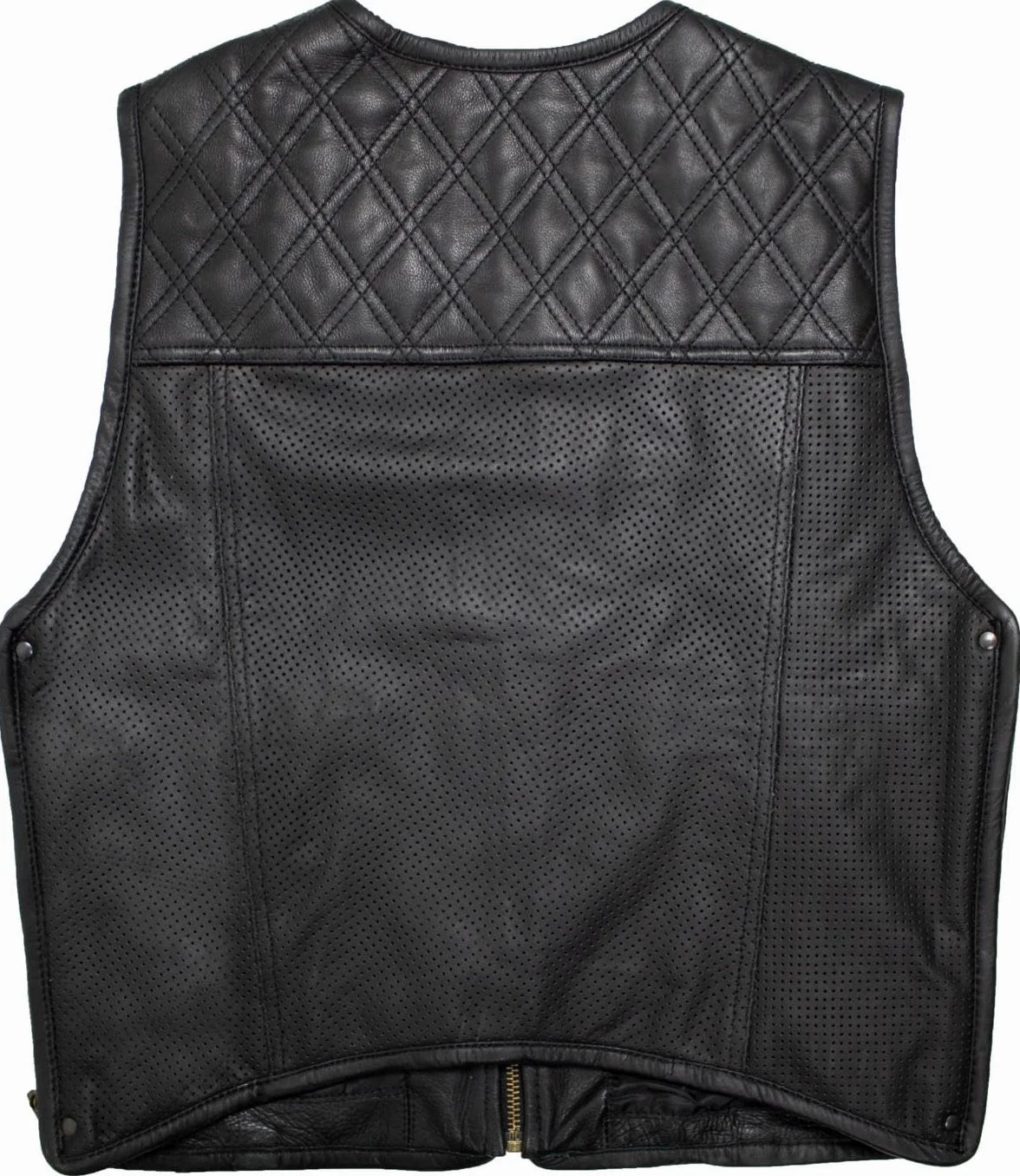 MDM Chaleco cuero moto hombre, chaleco biker negro sin mangas de piel auténtica, estilo Clubstyle, con cuero perforado y cremalleras laterales ajustables