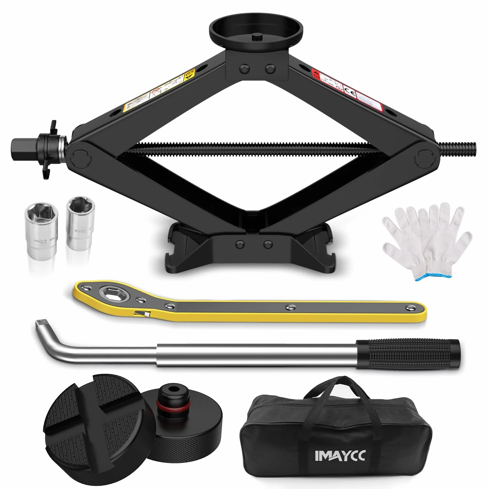 IMAYCC Gato para Coche 2.5T/2500kg, Kit de Gato Coche Universale con 2 Piezas Bloque De Goma, Gatode Tijera portátil con Llave de Tuercas de Rueda, Kit de Emergencia paraCoche SUV MPVTesla