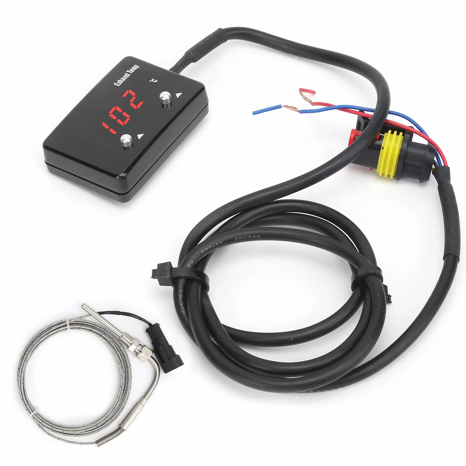 Medidor EGT Medidor de Temperatura de Gases de Escape Pantalla LED Digital 0-1000 ℃ con Conector de Nivel de Advertencia Ajustable para Vehículos de 12 V
