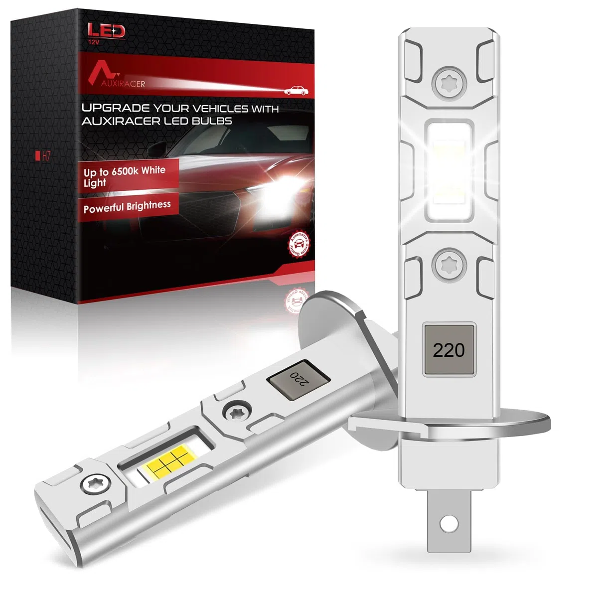 AUXIRACER H1 LED, 32000LM 6500K Blanco, Bombilla LED H1 500% Brillante 9-24V, Mini Formato 1:1, Plug and Play, Lámpara para Faros de Coche y Moto, 2 Piezas