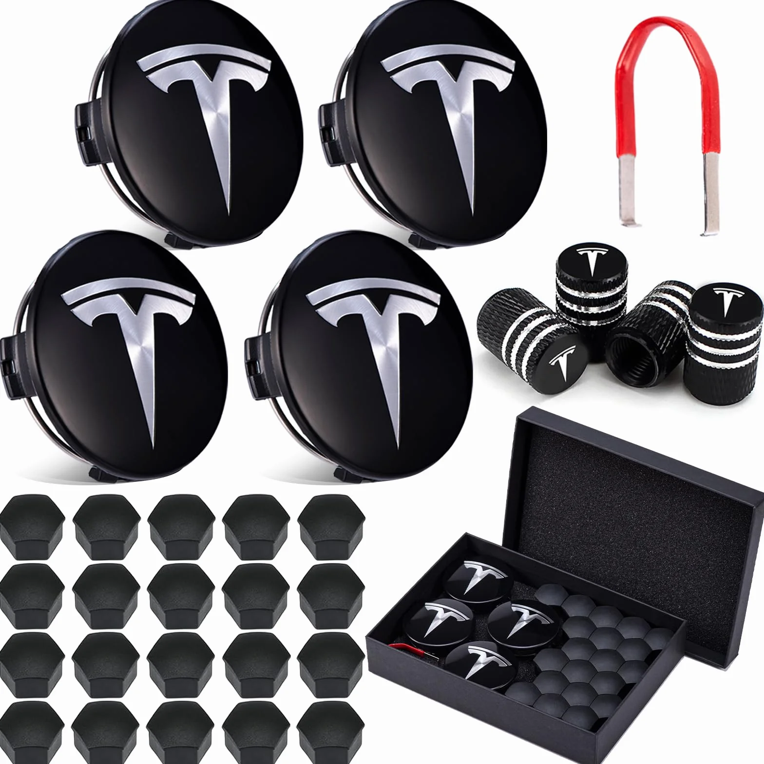 Juego de tapacubos Tesla LEKEFETO Center para Model 3 y Y, Accesorios, tuercas de rueda con logo Tesla