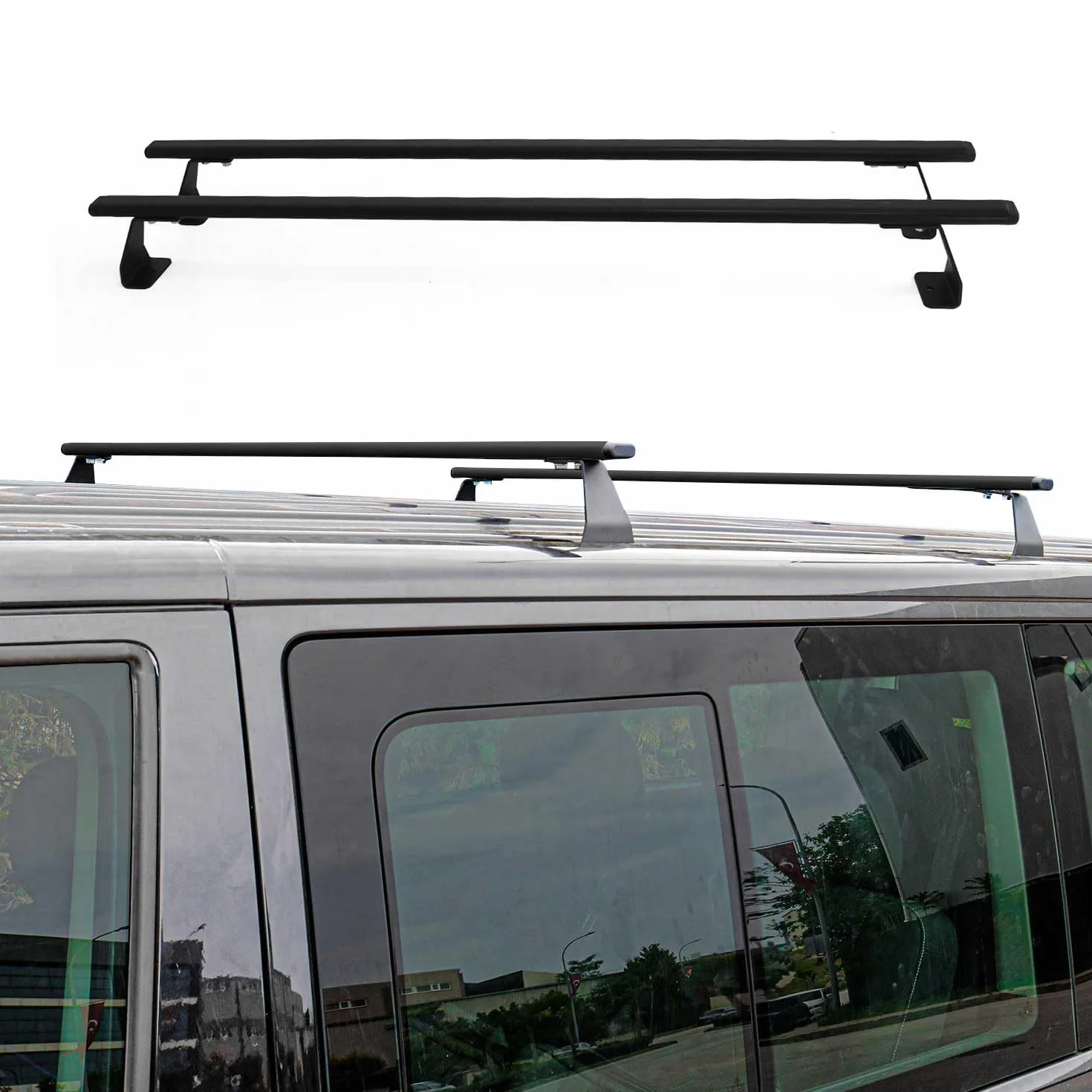 OMAC Heavy Duty Barras de Techo Transversales Compatibles con Ford Transit Connect I 2003-2013 – 2 Stangen – Acero Negro