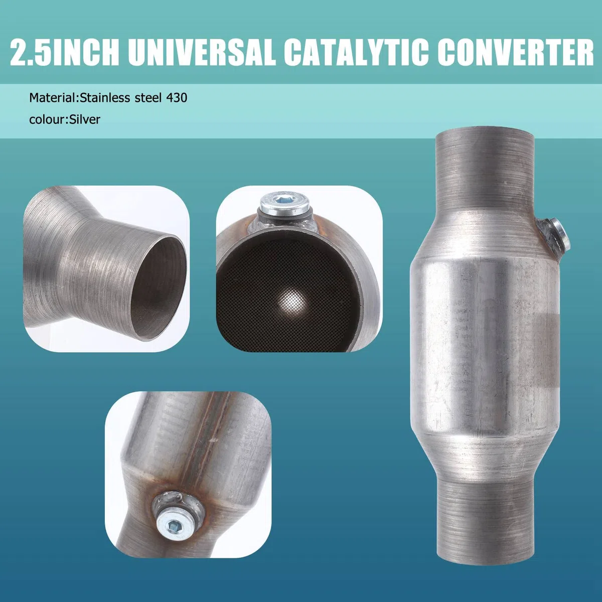 1 StüCk 2.5 Spun Catalizador Catalizador Catalítico Universal de Alto Flujo Acero Inoxidable 425250 Catalizador Catalítico de Escape
