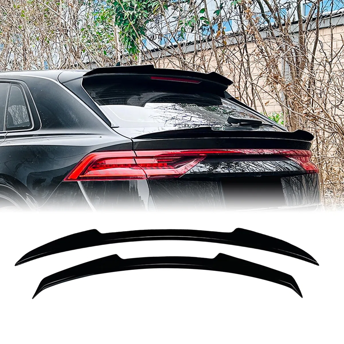 Alerón trasero de coche + alerón de techo trasero para Audi Q8 SQ8 2019+ color negro brillante, aspecto de fibra de carbono