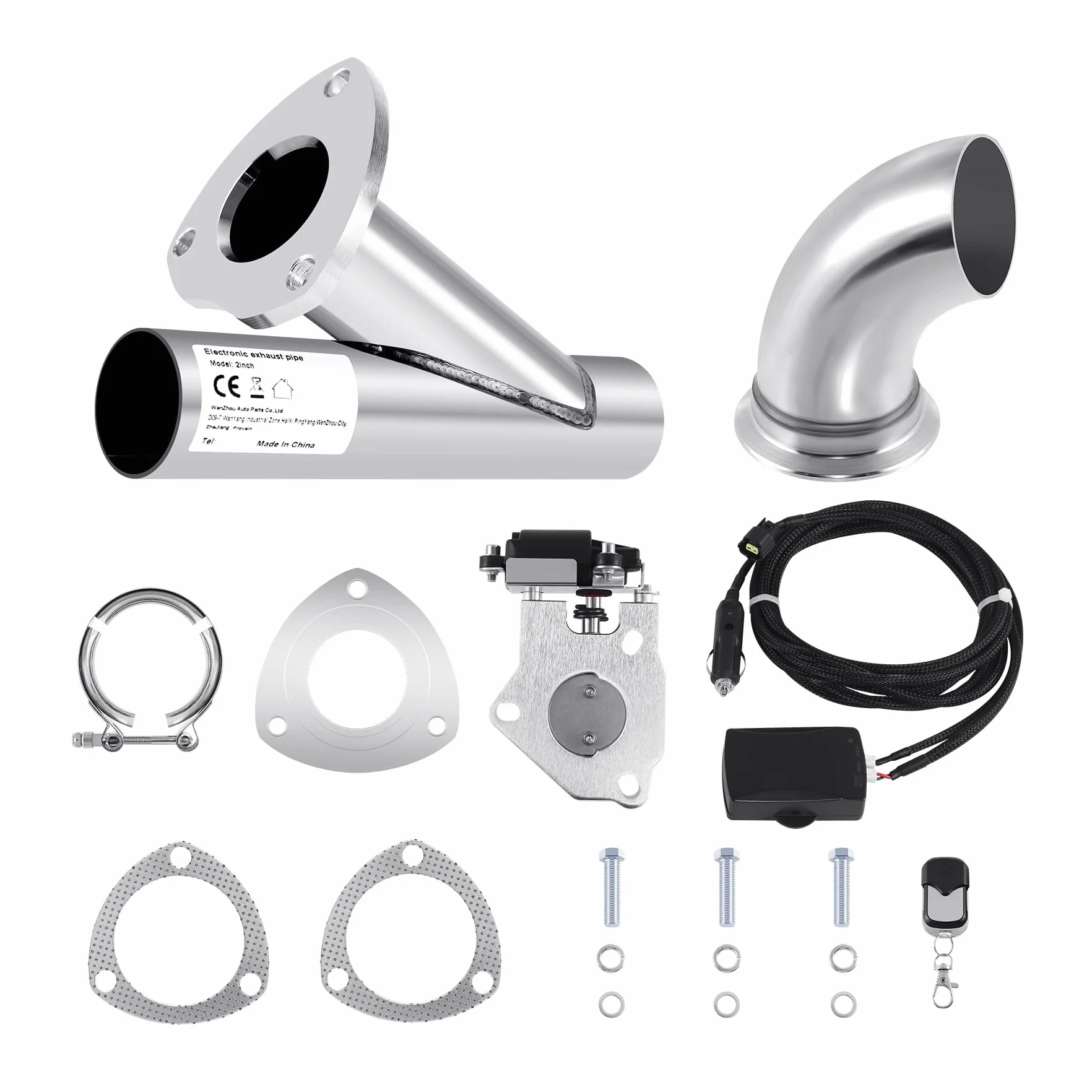 Kit de silenciador de escape eléctrico de 51mm 2" en acero inoxidable con interruptor de válvula y control remoto