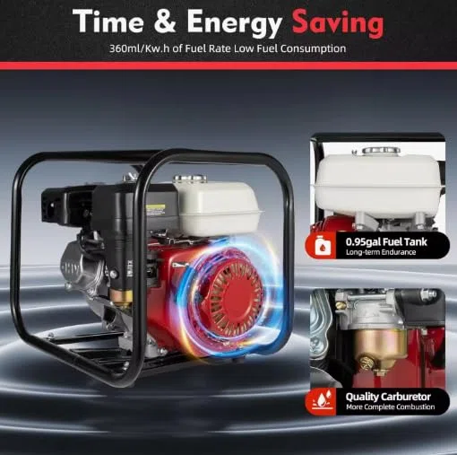 LINEA HD Motobomba de Agua a gasolina, motor 4T, 196cc, 5.5CV, para mangueras de 50mm (2"), 7m aspiración