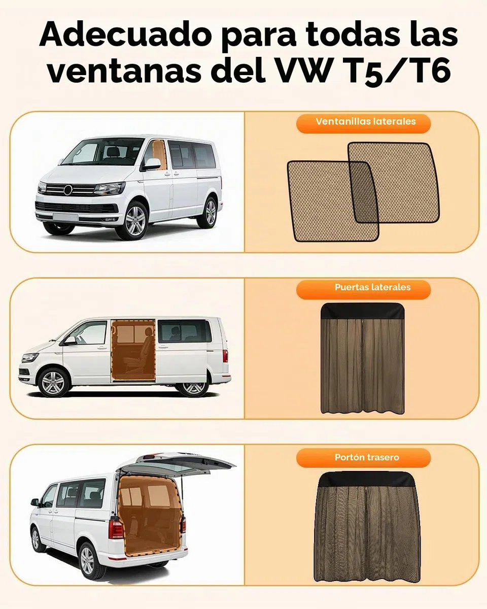Mosquitera para VW T5 T6, puerta trasera 155 * 170 cm | Con cremallera y imanes para protección solar y contra el polvo | Ideal para camping, pernoctar en el coche y ventilación en viajes