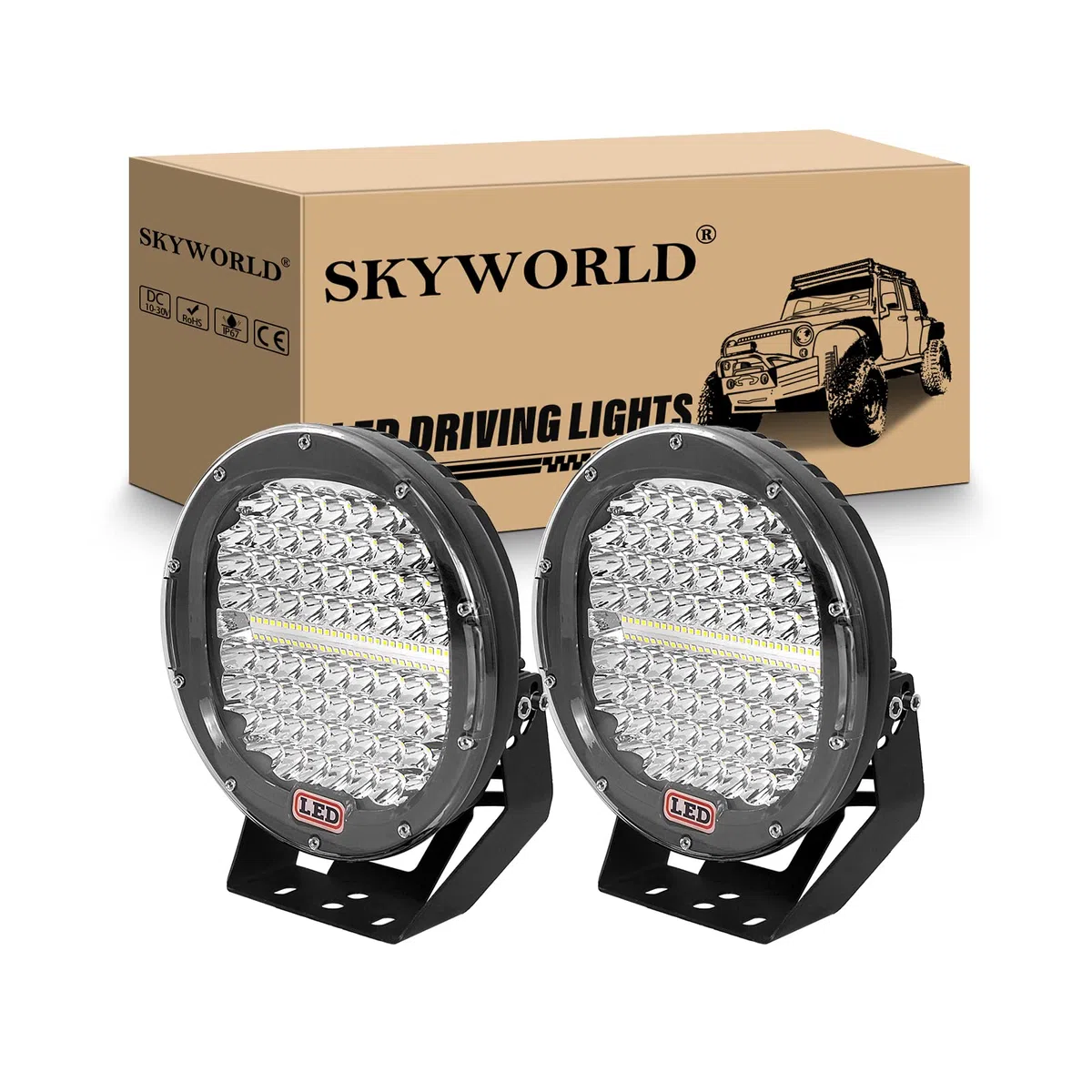 SKYWORLD 2 Pcs Faros Trabajo led Redondo, Negro 9 Pulgadas 23cm 294W Focos Led Tractor 12V, Spot lámpara Trabajo led para Off Road Camión Coche ATV UTE SUV 4x4, Faros antiniebla, 6000K Blanco