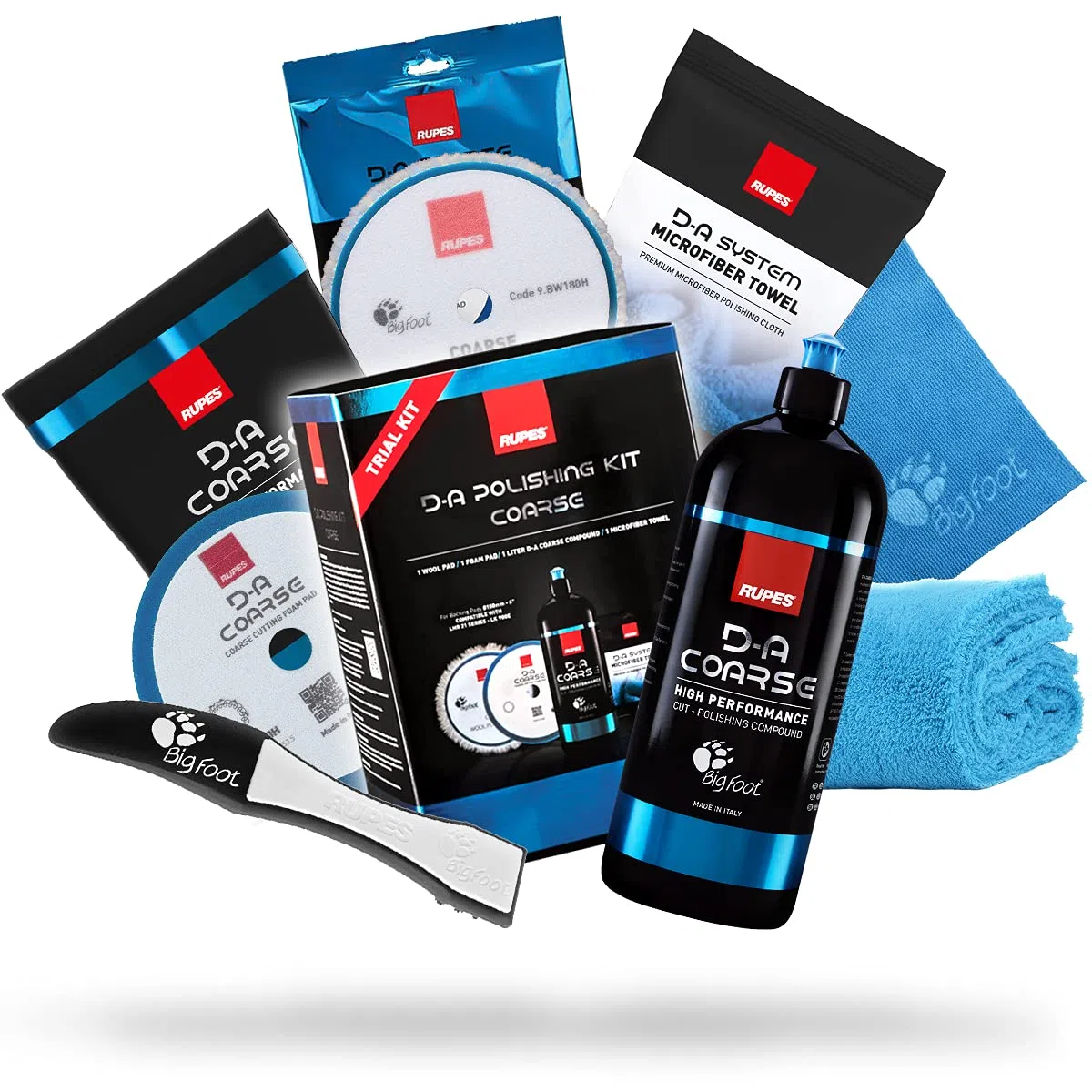 Detailmate Kit de abrasivo D-A Coarse: 1 litro + esponja dura + almohadilla de lana + paño de pulido azul + herramienta de almohadilla de garra
