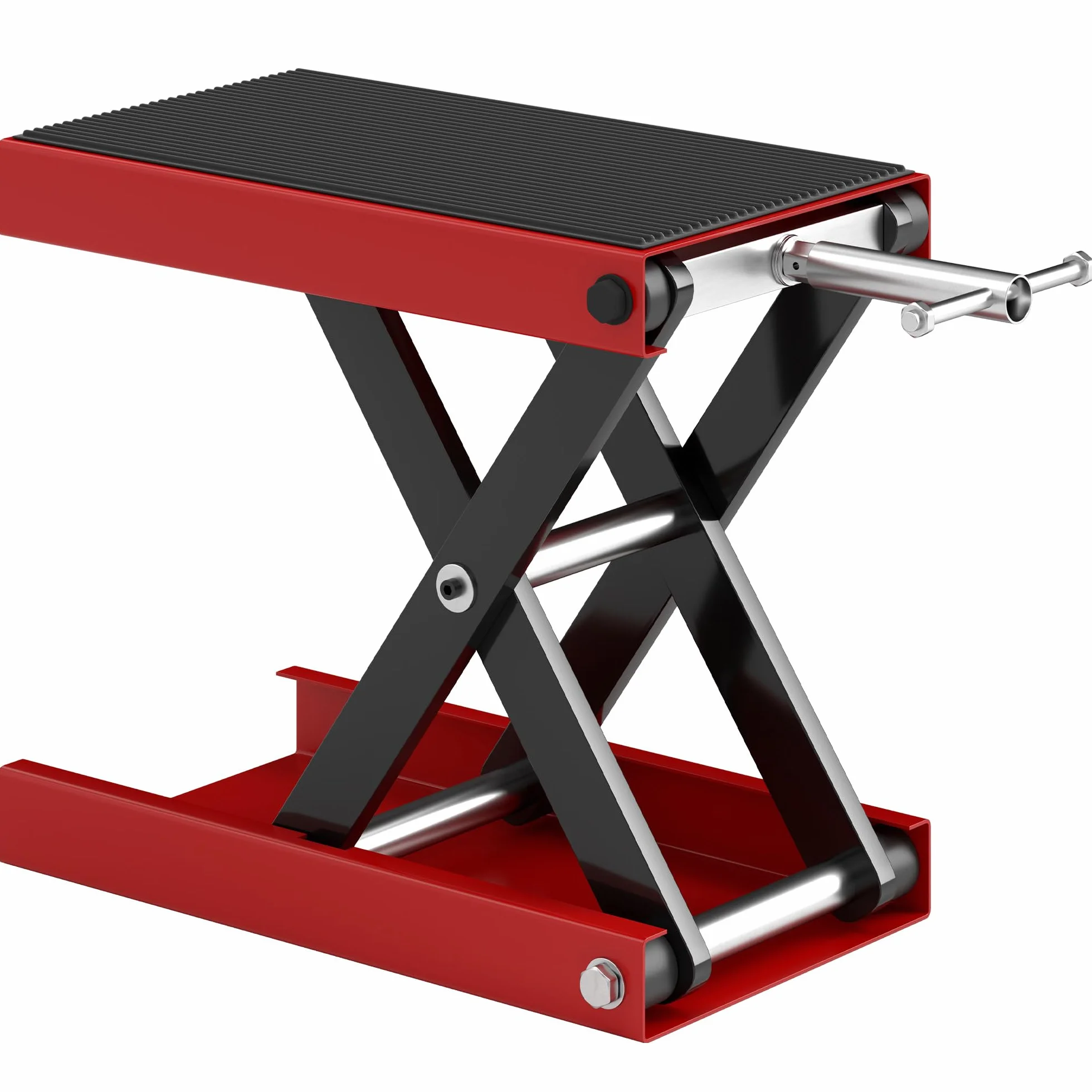 DURHAND Plataforma Elevadora de Tijera Carga 500 kg Altura Ajustable 10-37 cm Soporte para Motocicletas Soporte de Moto para Aparcar o Reparar Taller Garaje 41,5x23,5x10-37 cm Negro y Rojo