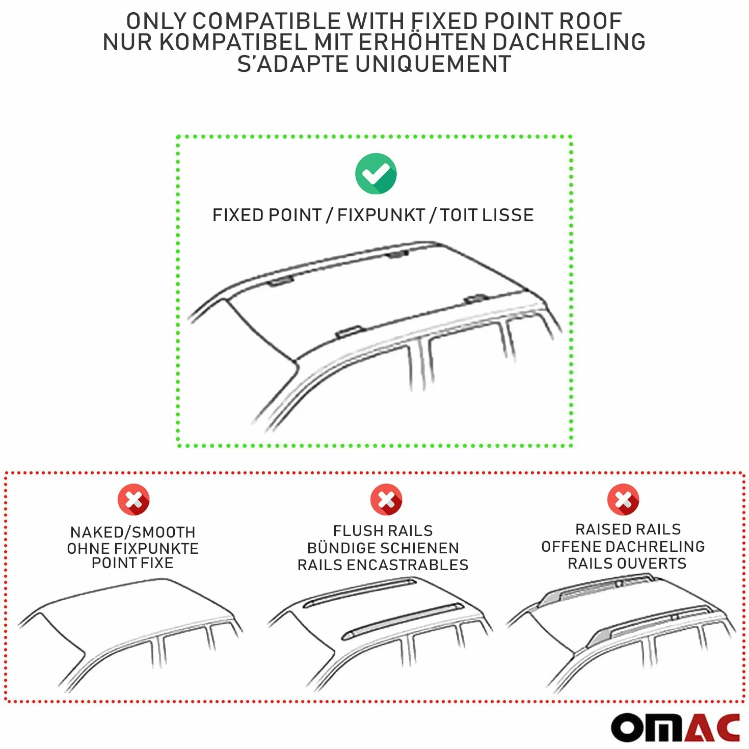 OMAC Heavy Duty Barras de Techo Transversales Compatibles con Ford Transit Connect I 2003-2013 – 2 Stangen – Acero Negro