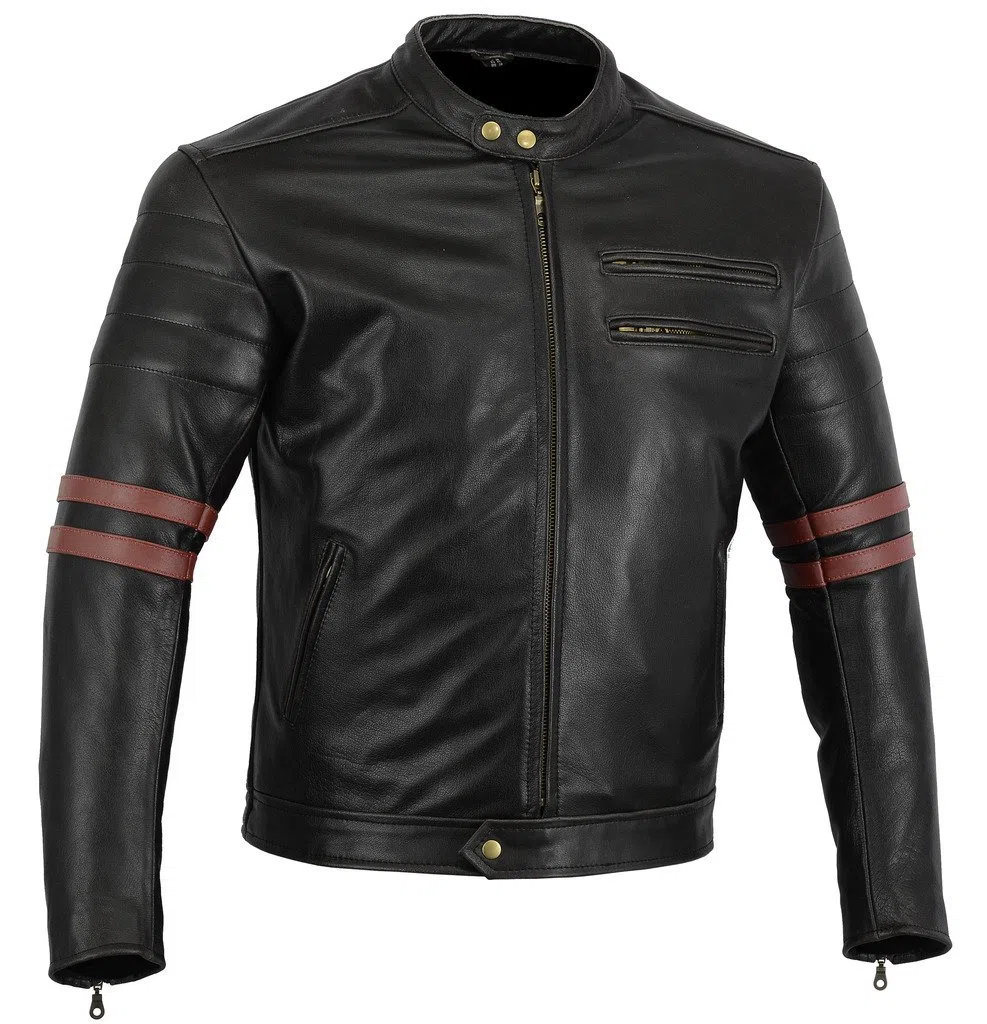 Bikers Gear Australia The Rocker Chaqueta Café Racer de Piel de Oxblood Negra para Motocicleta, blindada CE Unisex Adulto
