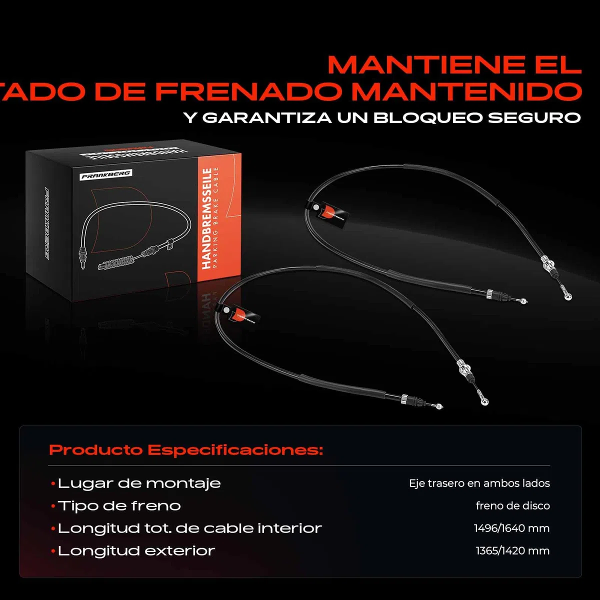 Frankberg 2x Cable del freno de mano Trasero izquierdo derecho Compatible con Vivaro Furgoneta X83 Trafic II Bus JL Vivaro A Plataforma/Chasis X83 Primastar Bus X83 Vivaro Combi X83 3653100QAD