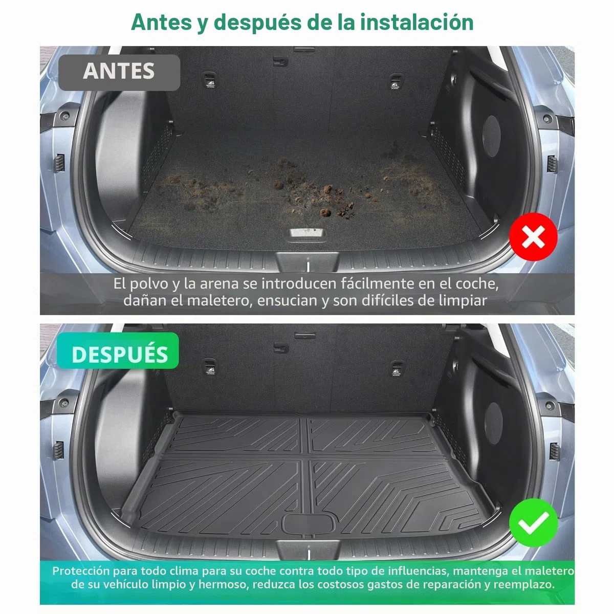 GAFAT Compatible con Hyundai Kona SX2 Hybrid/EV Electrico 2024 2025 2026 Alfombrilla de Maletero, Fácil Plegar, Alfombras TPE Todo Clima, Original 3D Escaneo Borde Alto, Kona 2025 Accesorios