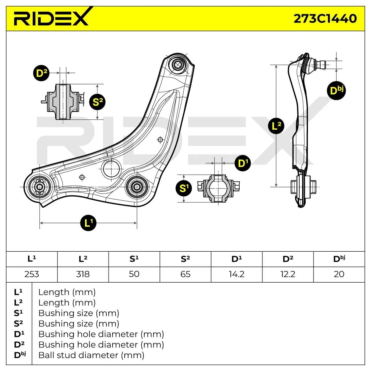 RIDEX 273C1440 Barra oscilante de suspensión de ruedas Delantero Izquierda con rótula de suspensión/carga Compatible con NISSAN Qashqai II J11, J11