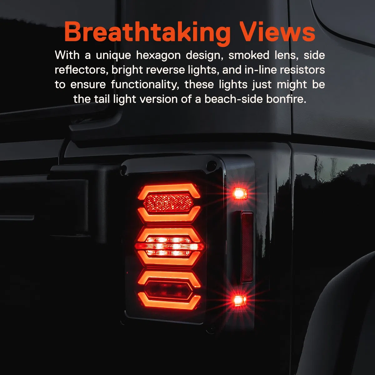 TRUE MODS - Luz trasera LED de repuesto para Jeep Wrangler [diseño hexagonal] [lente ahumada] [Plug n Play], luz de freno LED para Jeep Wrangler JK JKU Unlimited accesorios 2007-2018