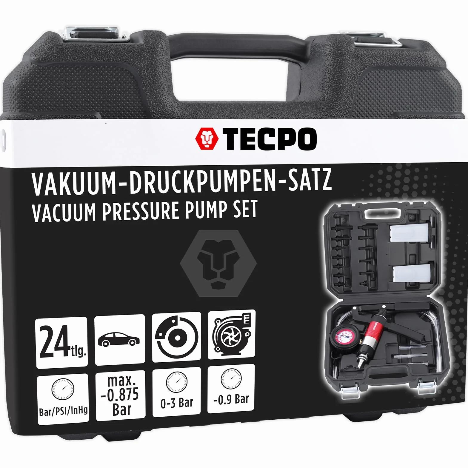 TECPO Bomba de vacío de presión negativa, juego de bombas de presión, probador de vacío, dispositivo de purga de frenos, kit de bomba de mano