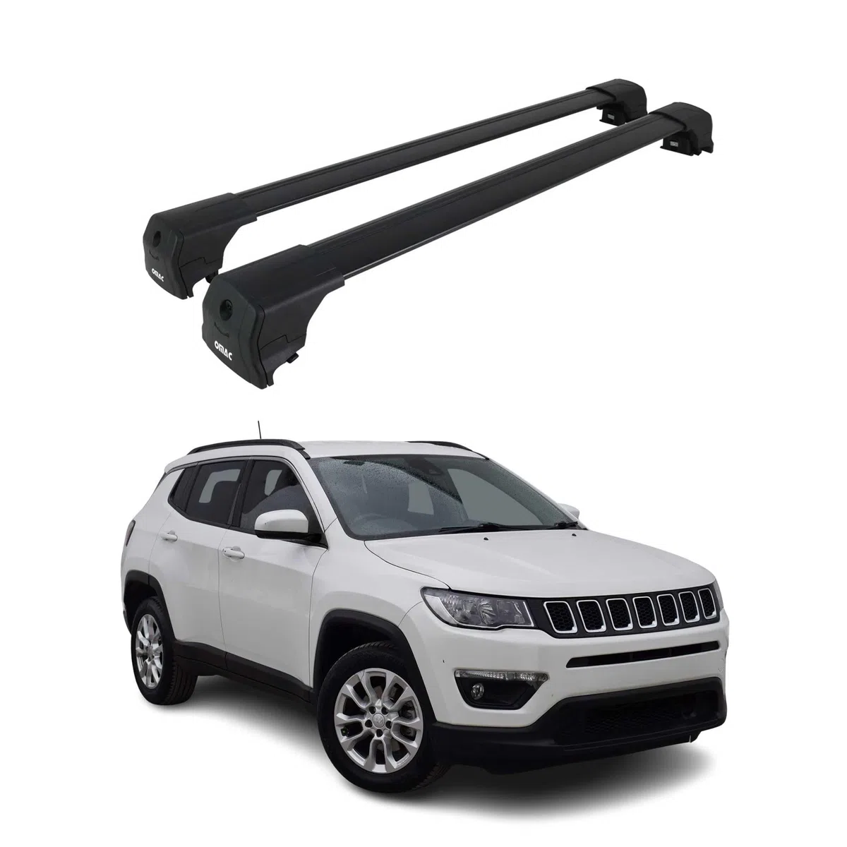 OMAC Barras de Techo Transversales de Aluminio para Jeep Compass 2017-2025 – City Crash – ISO/Pas 11154