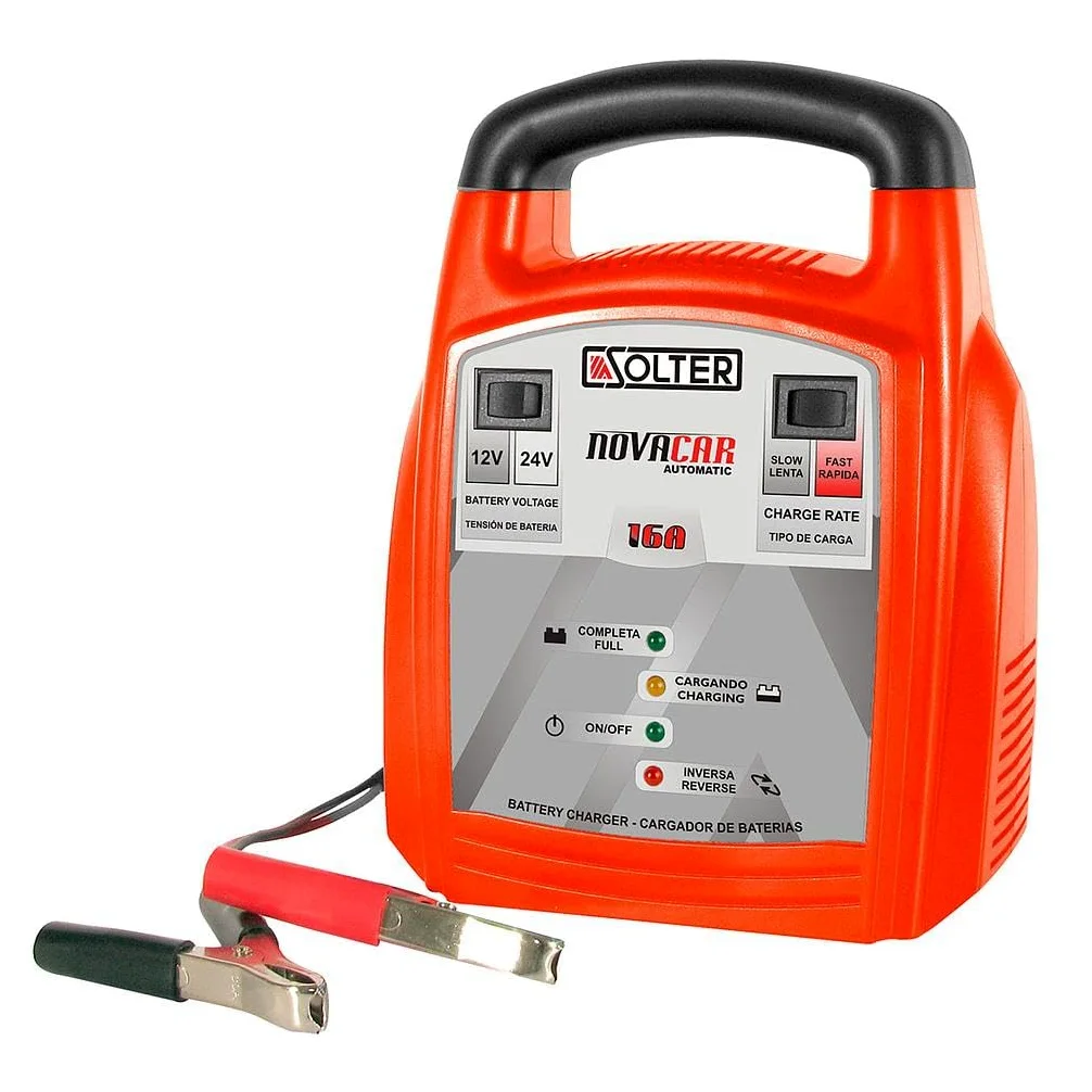 Cargador Automático Solter NOVACAR 16A, 12/24V, Carga Inteligente Rápida y Lenta hasta 150Ah, Protección Avanzada, Compacto y Fácil Transporte, Ideal Vehículos, Náutica y Maquinaria