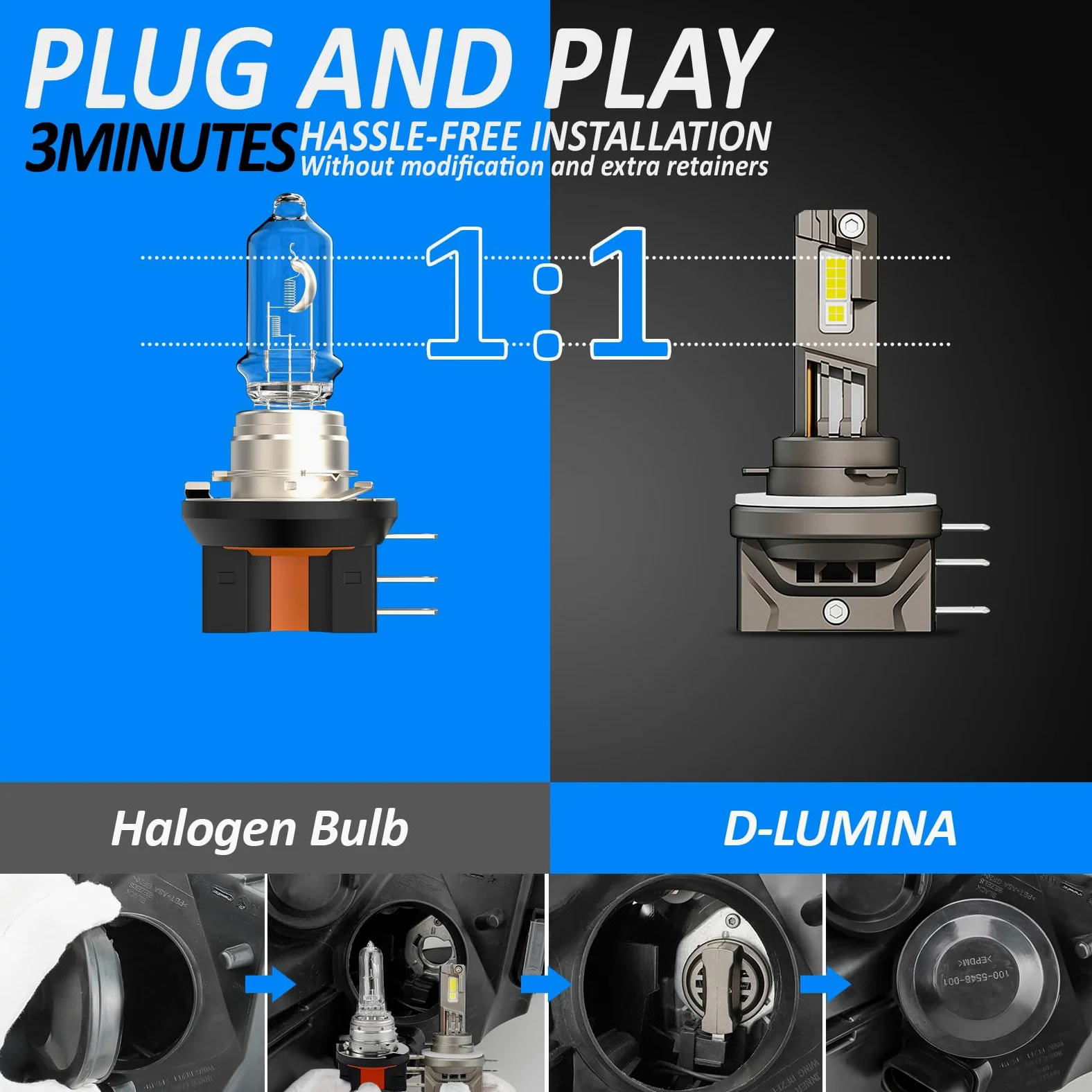 H15 D-Lumina H15 Bombilla LED Canbus 55W 10000lm Kit de conversión de lámpara para automóvil 6000K Chip CSP Seúl, 2 Piezas