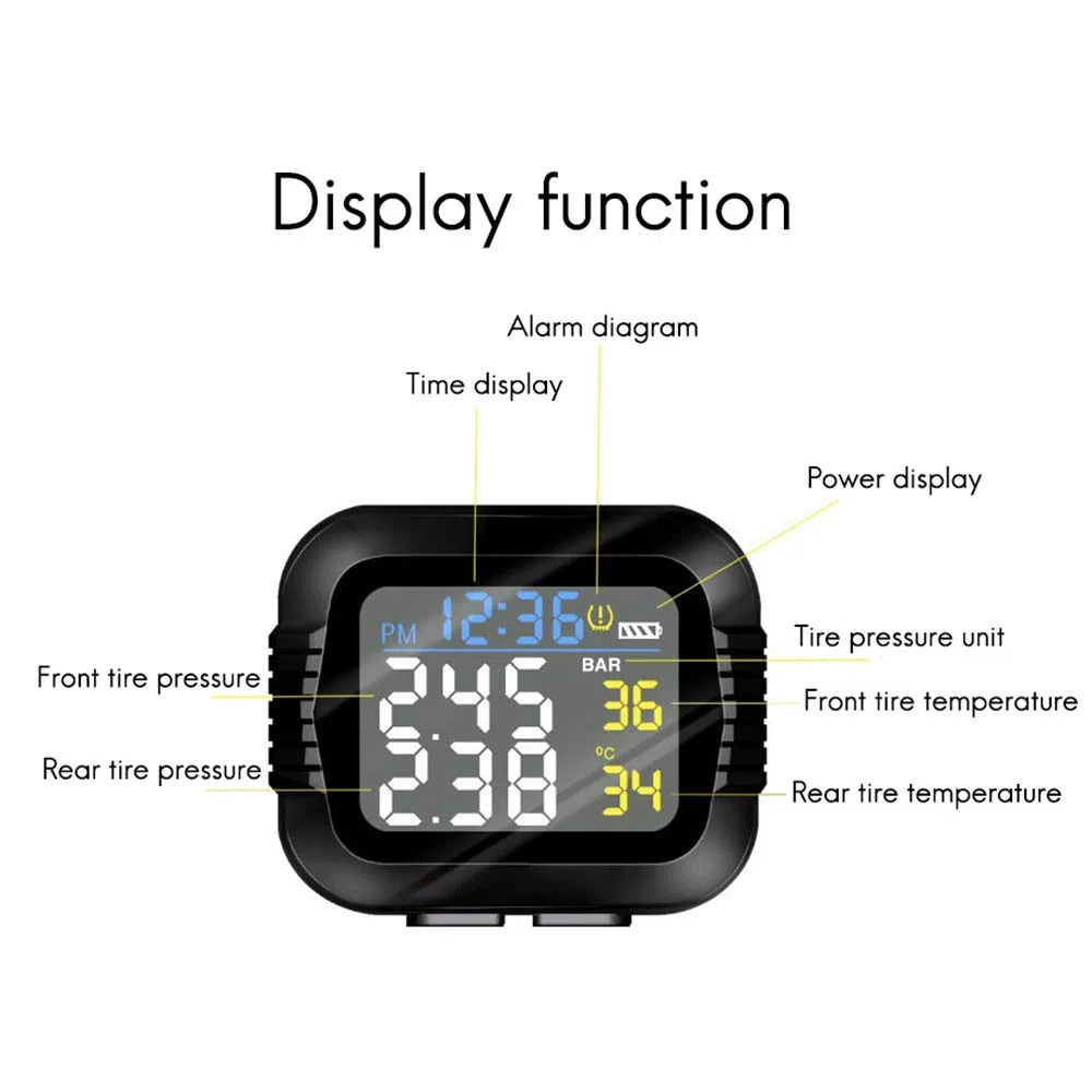de Monitoreo de PresióN de NeumáTicos en Tiempo Real para Motocicletas a de Agua Pantalla LCD InaláMbrica Sensor Externo TPMS