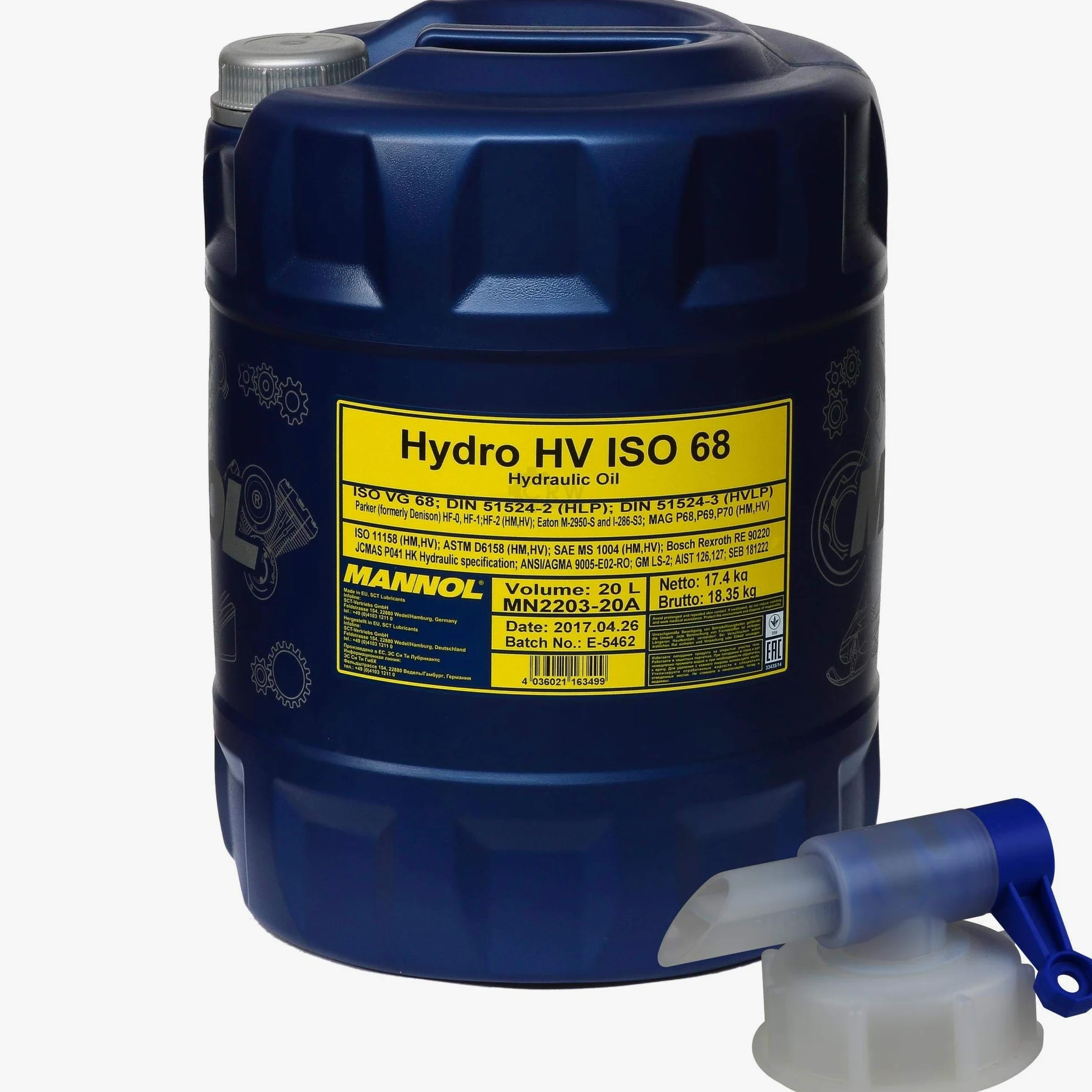 Aceite hidráulico MANNOL Hydro HV ISO 68 HVLP 68, 20 litros, incluye grifo