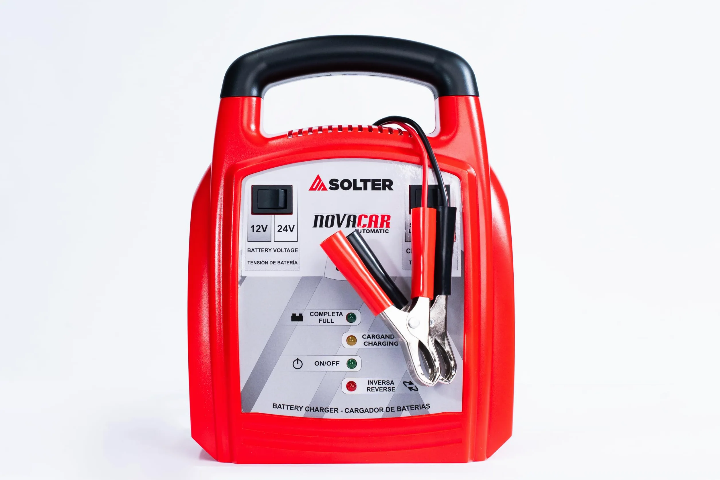 Cargador Automático Solter NOVACAR 16A, 12/24V, Carga Inteligente Rápida y Lenta hasta 150Ah, Protección Avanzada, Compacto y Fácil Transporte, Ideal Vehículos, Náutica y Maquinaria
