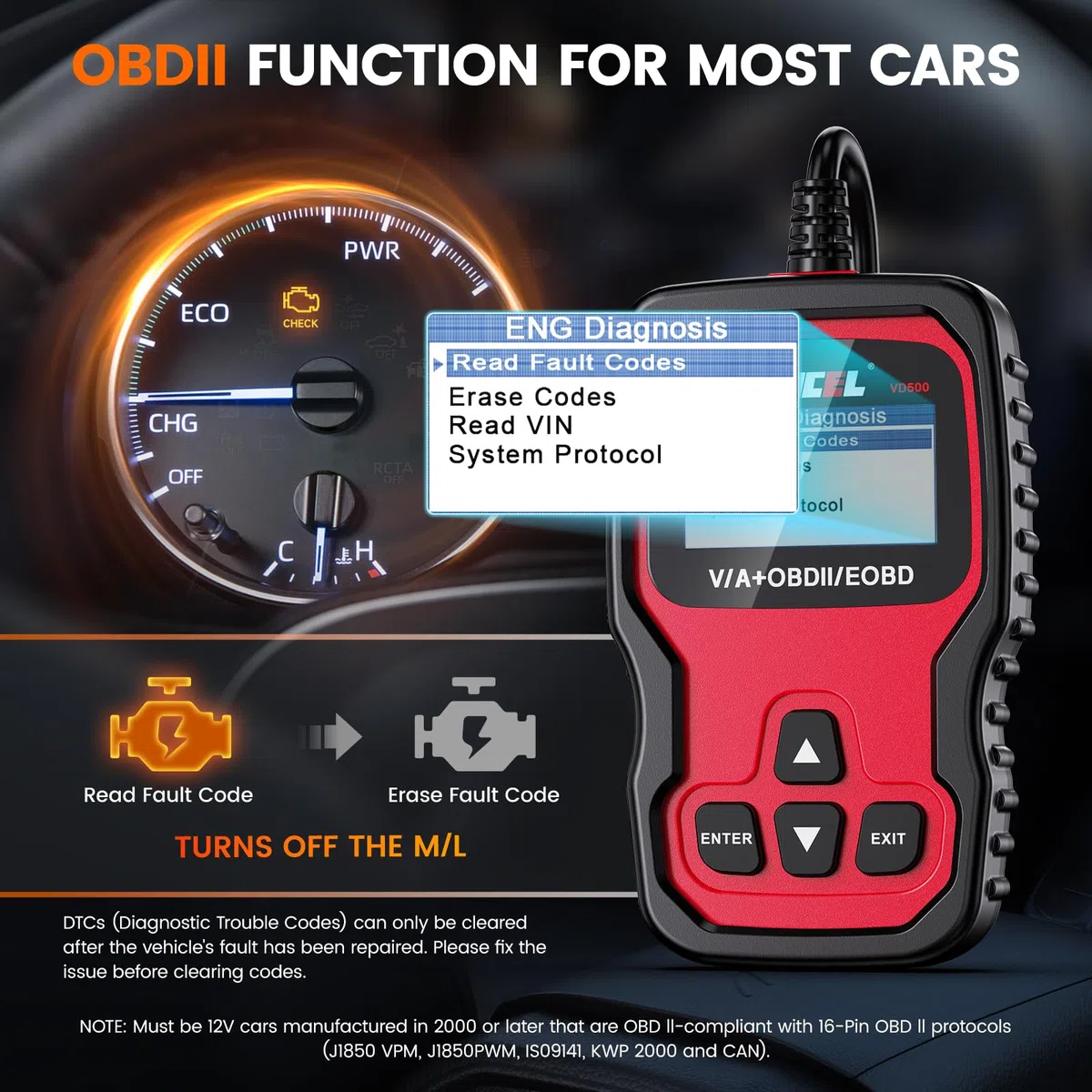 ANCEL VD500 OBD2 Diagnosis Coche de Todo el Sistema para VAG para VW para Audi para Seat, Lector de Código OBD2 EPB ABS SRS Cambio de Aceite del Motor y Restablecimiento de Las Pastillas de Freno