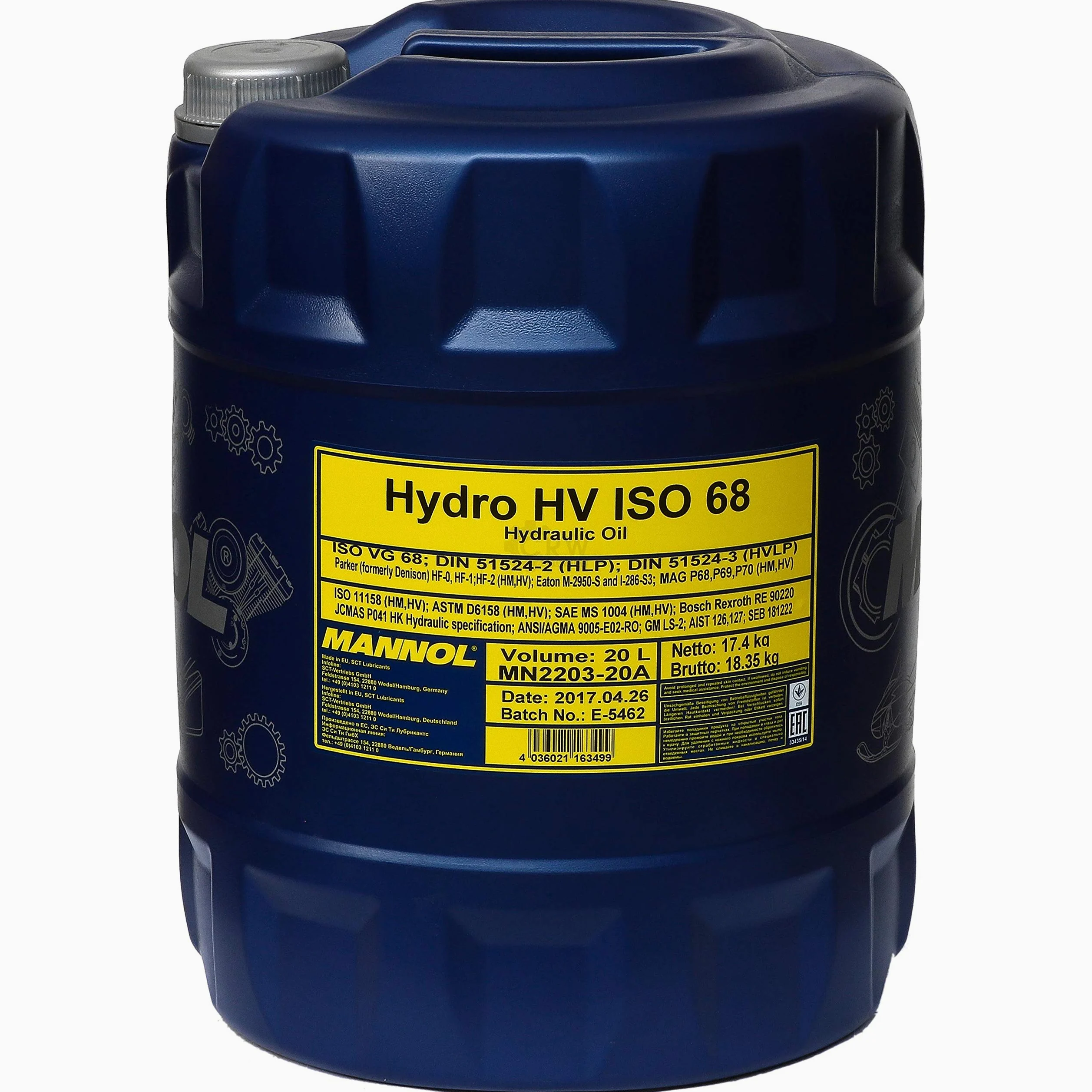 Aceite hidráulico MANNOL Hydro HV ISO 68 HVLP 68, 20 litros, incluye grifo