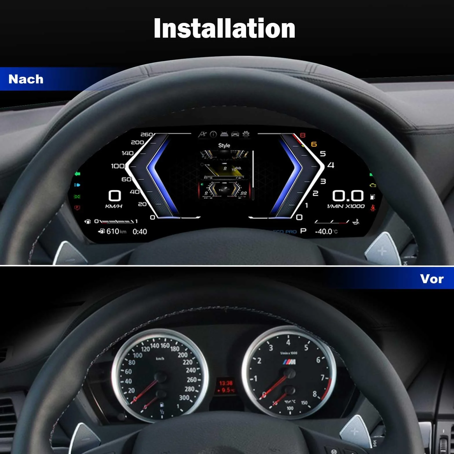Velocímetro digital LCD de 12,3 pulgadas para BMW 5 Serie E60 E61 X5 E70 X6 E71 con sistema CiC y CCC Tacómetro salpicadero Cluster Instrumentos de repuesto 7-UI Control del volante Plug & Play HD