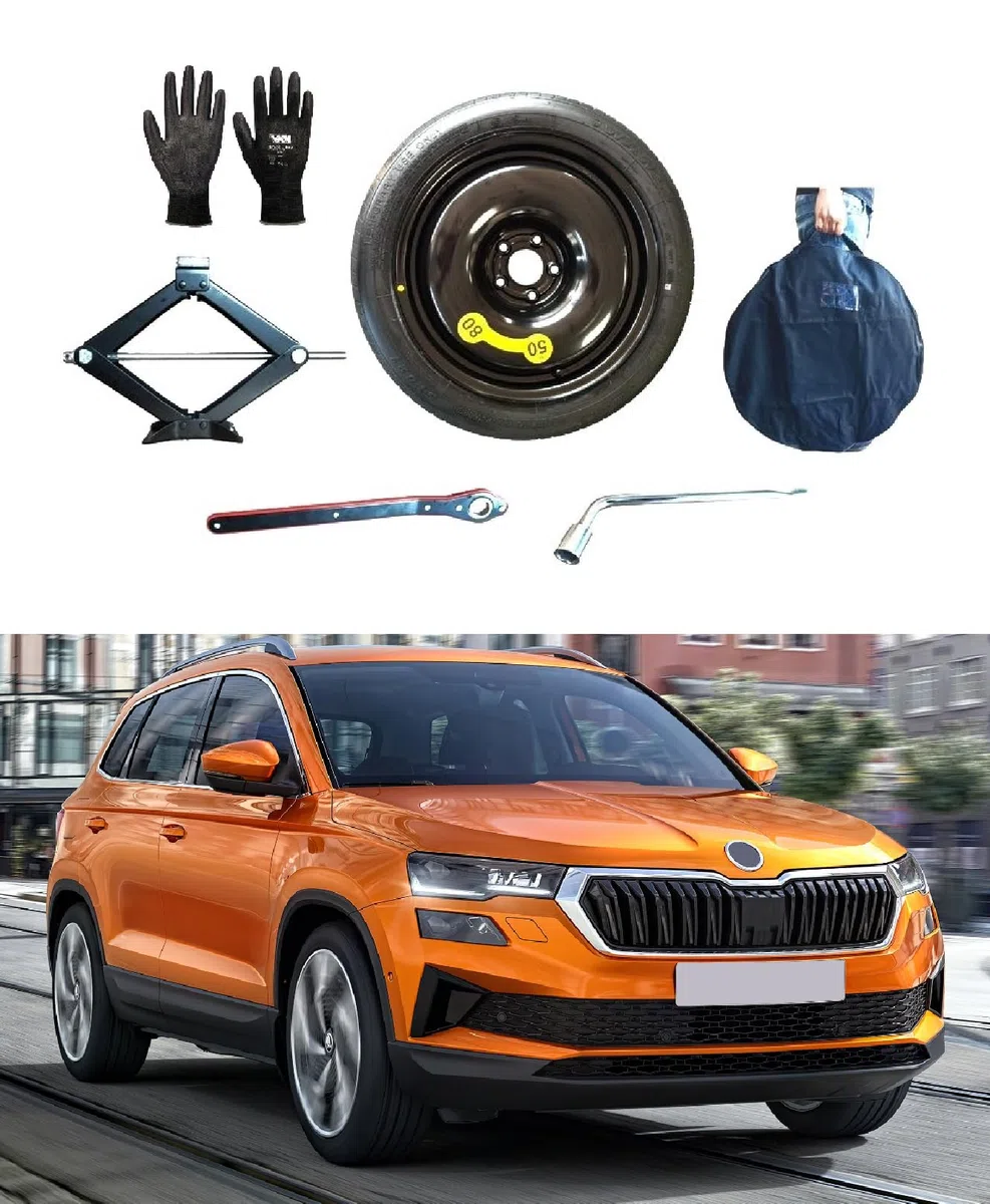 Kit de Rueda de Repuesto 18" compatible con Skoda Karoq con Gata, Llave, Guantes y Funda125/70R18