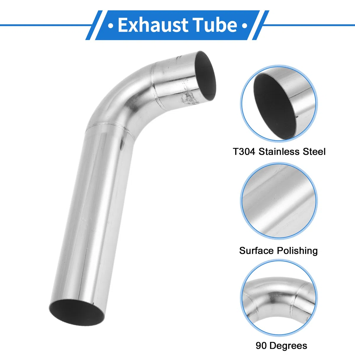 Codo De Tubo De Escape De 2" OD 90 Grados De Doblez Con Mandril Acero Inoxidable T304 Superficie Pulida Tono Plateado