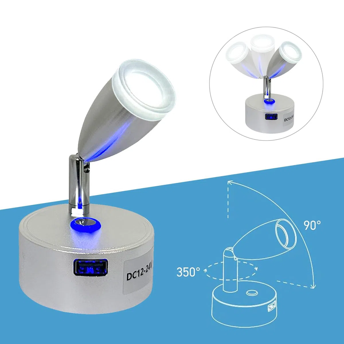 12V Led Lámparas Caravana, 12V Lectura Lámpara Cama, 3 Temperaturas de Color, 3w, Interruptor Táctil Dimmer, 12V Led Foco, Luces Led para Coche Camión Caravana Camping Barco(2 Piezas)