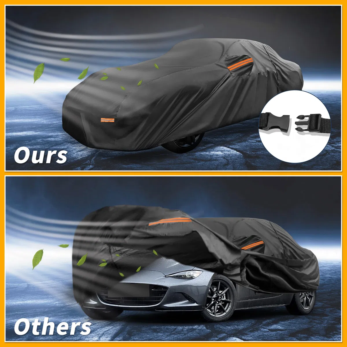 Funda para Todo Clima Protección Exterior Completa Anti-UV Sol Lluvia para Mazda MX-5 Miata 190T-PU Negro con Franjas Reflectantes.