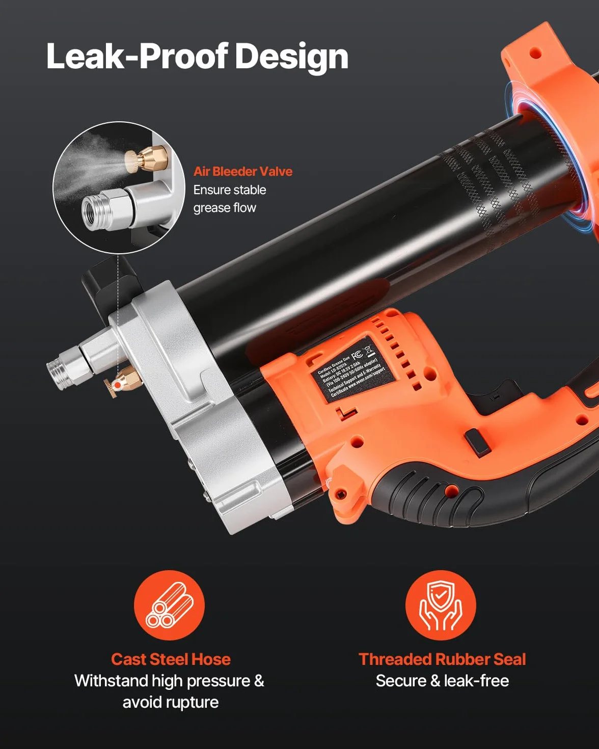 VEVOR Pistola Engrasadora Inalámbrica con luz LED, Manguera de 76,2 cm, Estuche de Transporte, Gatillos de Velocidad Variable Presión Máxima de 8000 PSI para Engrasar Vehículos o Máquinas