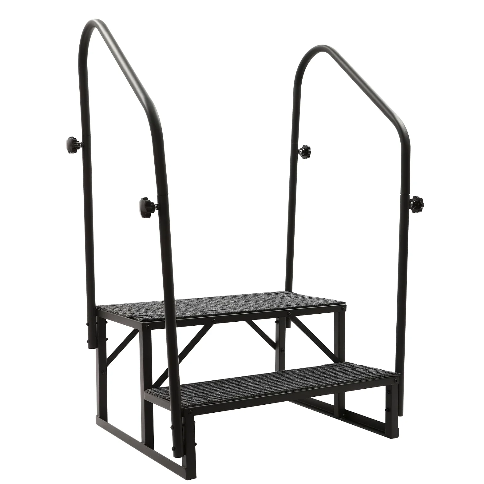 Escalera para autocaravana de 2 peldaños con pasamanos, 2 escalones móviles para exteriores, escalera de caravana con alfombrilla antideslizante, peldaños portátiles con cremallera, capacidad