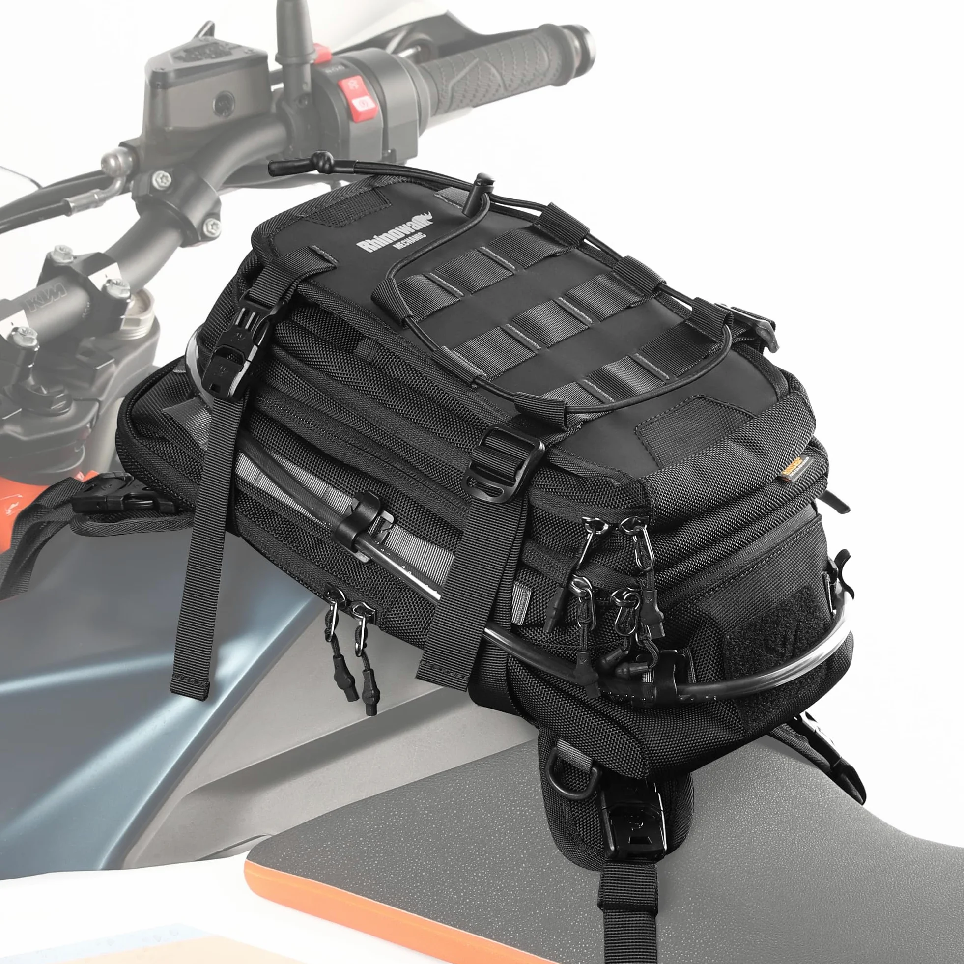 Rhinowalk Mochila para tanque de motocicleta, bolsa de agua separada, bolsa de lona con sistema Molle, se adapta a la mayoría de marcos de motocicleta de aventura y deporte