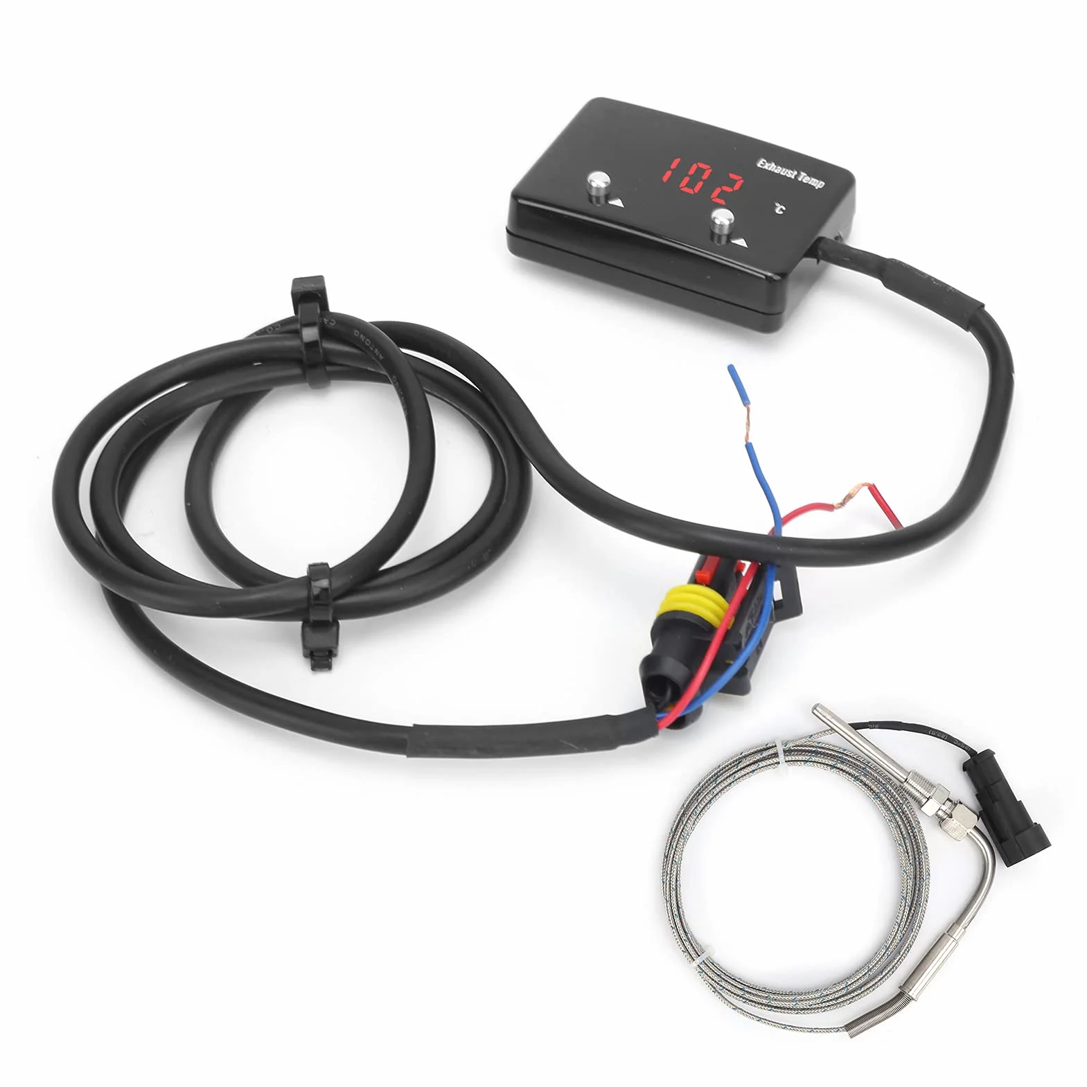 Medidor EGT Medidor de Temperatura de Gases de Escape Pantalla LED Digital 0-1000 ℃ con Conector de Nivel de Advertencia Ajustable para Vehículos de 12 V