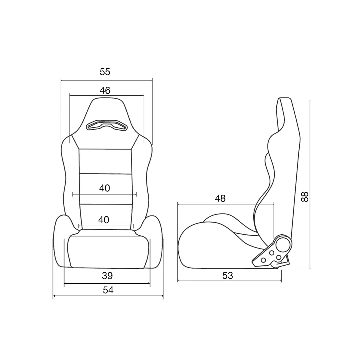Simoni Racing Asiento Deportivo Miky Tela Negra + Costuras Rojas - Respaldo de doble ajuste reclinable - Corredera incluyendo