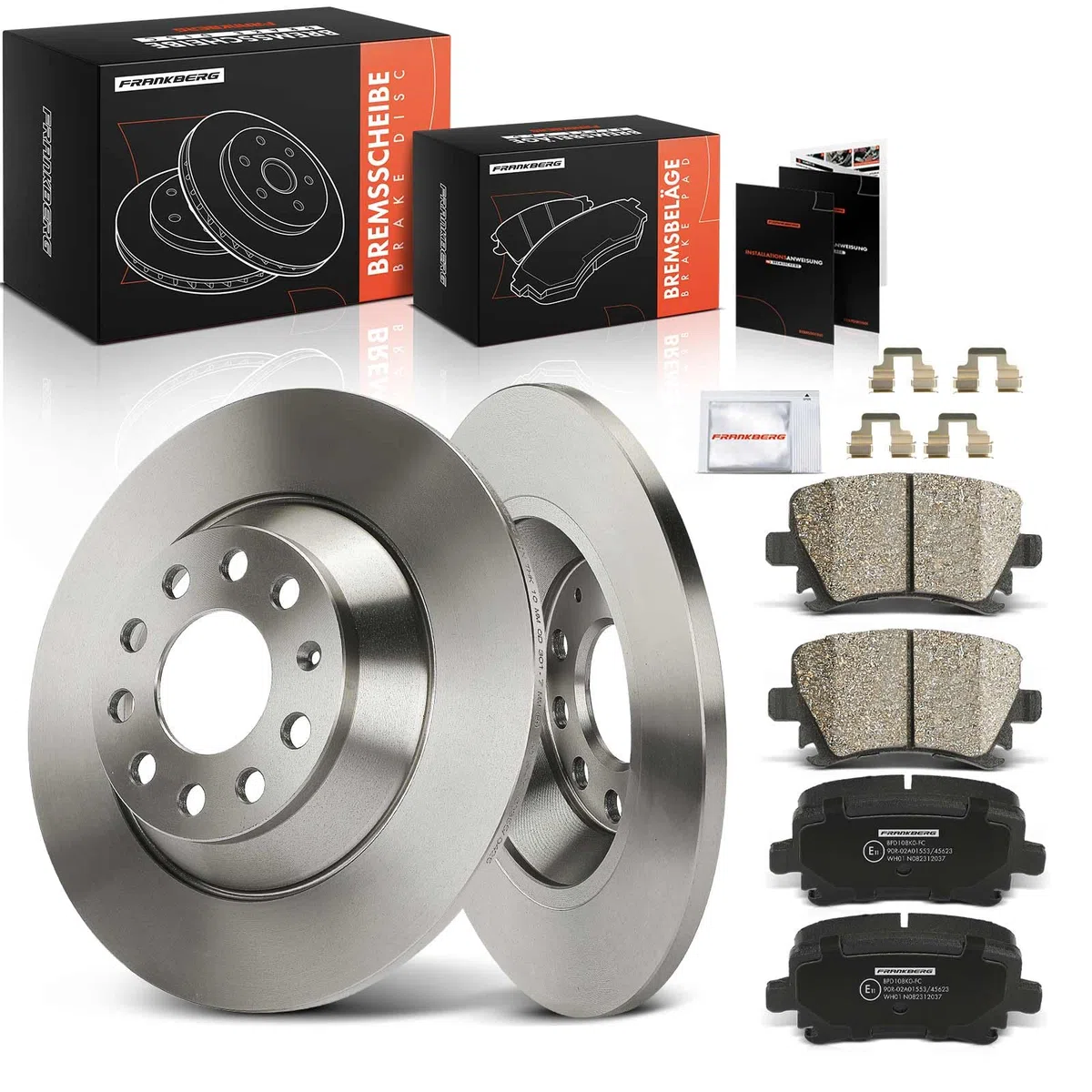 Frankberg 2 discos de freno + 4 pastillas de freno con lubricante de freno eje trasero compatible con A6 4F2 C6 2.0L-4.2L 2004-2011 PR Nº 1KD/2ED/1KQ Replace# 1K0698451