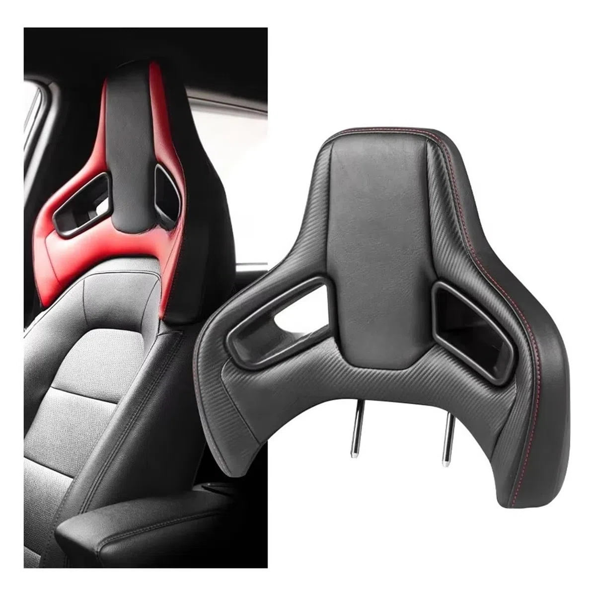 Car Pillow Driving Seat Reposacabezas de cuero de poliuretano para asientos deportivos con espuma fría, almohada cervical para coche, modificación interior.(Black)