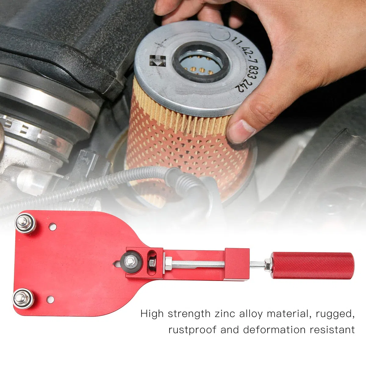 Cortador de Filtro de Aceite KIMISS, Aleación de Zinc de Alta Eficiencia 77750 Fácil de Operar para un Rango de Corte de Filtro de 2-3/8 a 5 Pulgadas (Rojo)