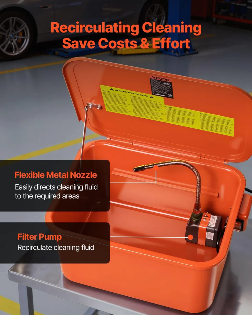 VEVOR Lavadora de Piezas para Taller 19 L, Capacidad de Disolvente de 13 L, Caudal de Salida de 1,5 L/min, Mesa de Limpieza de Dispositivo con Bomba Eléctrica para Cojinetes de Ruedas, Engranajes