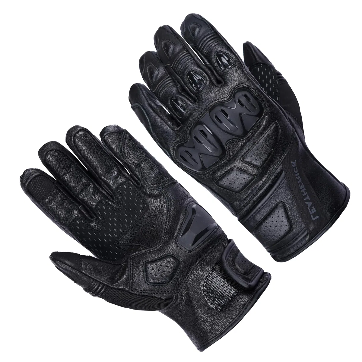 Leatherick Guanti da Moto da Uomo in Vera Pelle Nera - Palmo Imbottito, Compatibilità Touch Screen, Guanti da Moto Certificati CE con Nocche Protettive