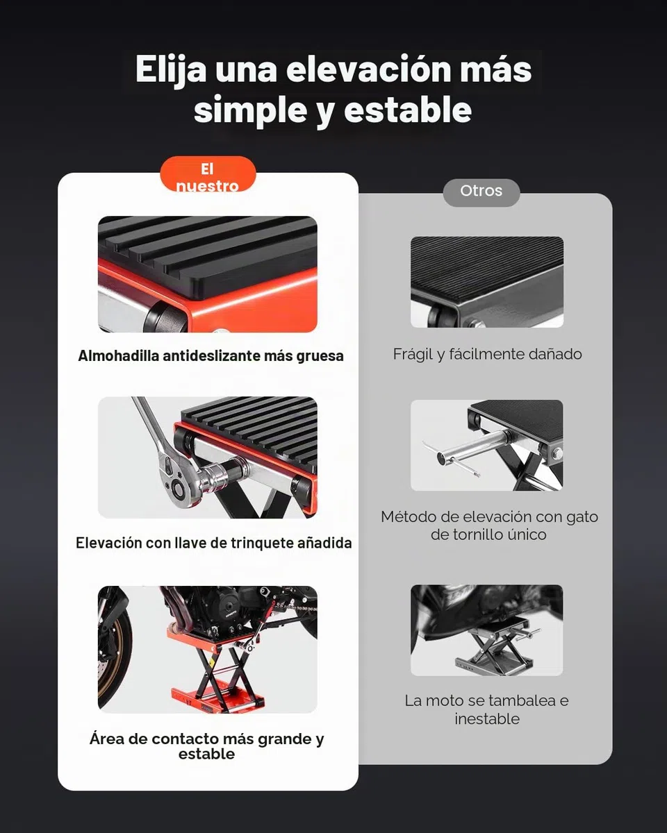 VEVOR Gato de Tijera para Motocicleta, Carga 544 kg, Rango de Altura 105 a 380 mm, Acero Resistente, con Trinquete y Manivela para Vehículos Todo Terreno y Motos Cross, 420 x 240 x (105-380) mm